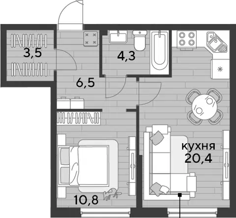 Планировка 1-к.кв