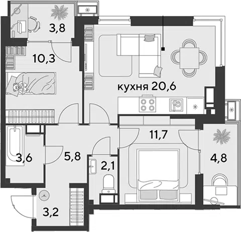 Планировка 3Е-к.кв