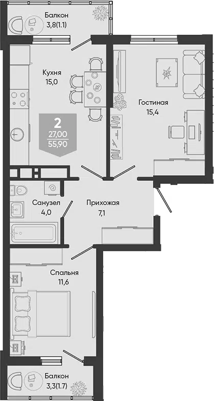 Планировка 3Е-к.кв