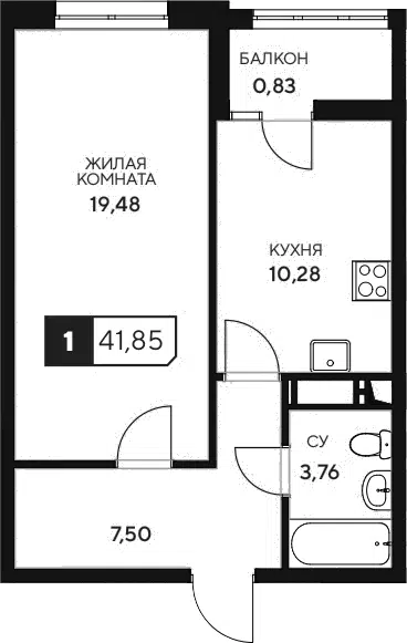 Планировка 1-к.кв