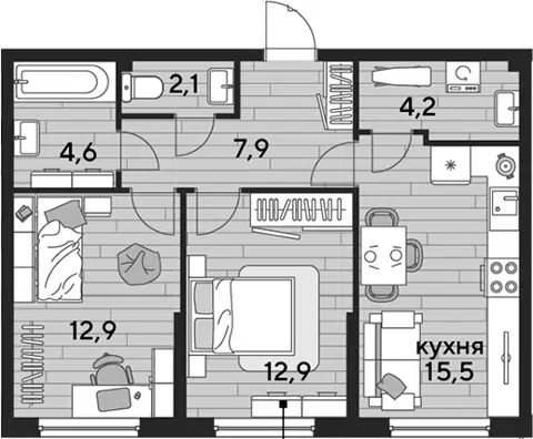 Планировка 2-к.кв