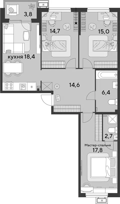 Планировка 4Е-к.кв