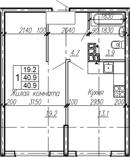 Планировка 1-к.кв