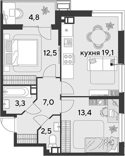 Планировка 3Е-к.кв