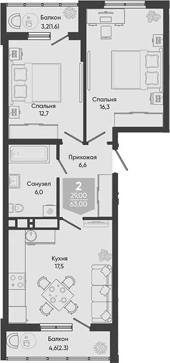 Планировка 3Е-к.кв