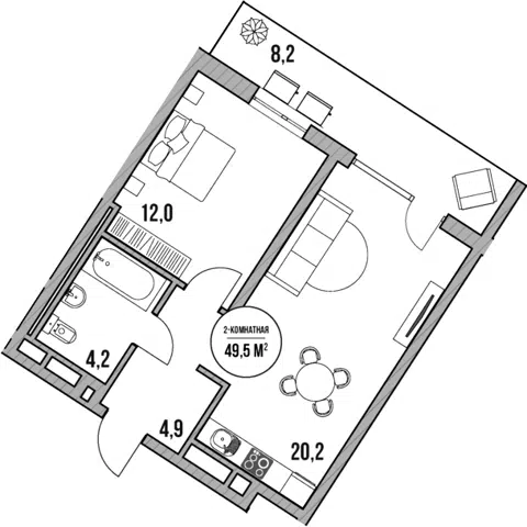 Планировка 2Е-к.кв