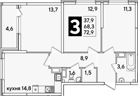 Планировка 3-к.кв