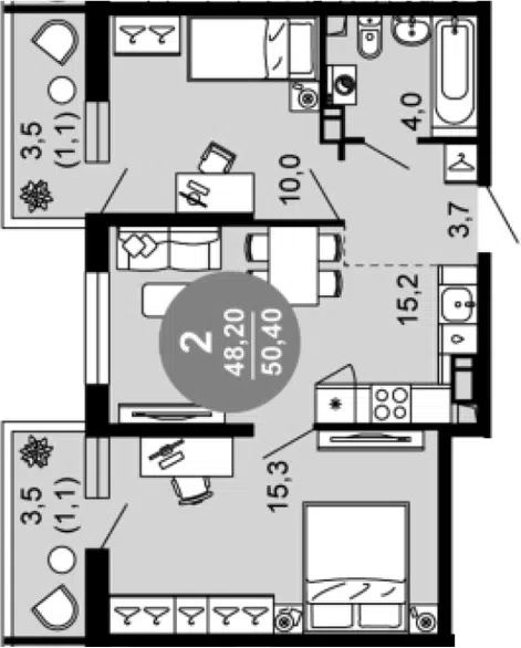 Планировка 3Е-к.кв