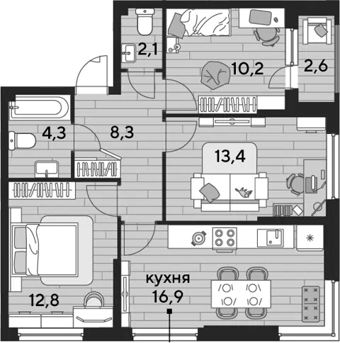 Планировка 3-к.кв