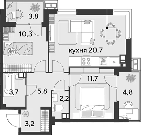 Планировка 3Е-к.кв