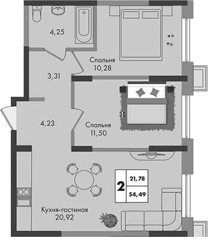 Планировка 2-к.кв