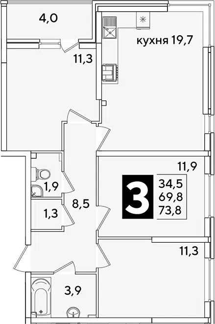 Планировка 4Е-к.кв