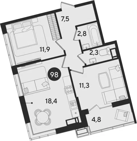 Планировка 3Е-к.кв