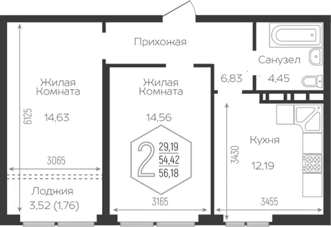 Планировка 2-к.кв