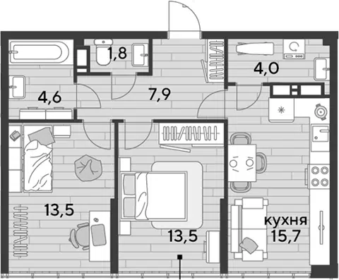 Планировка 2-к.кв