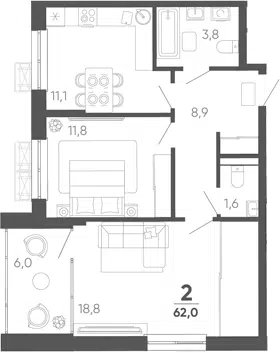 Планировка 2-к.кв