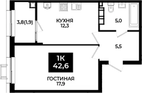 Планировка 1-к.кв