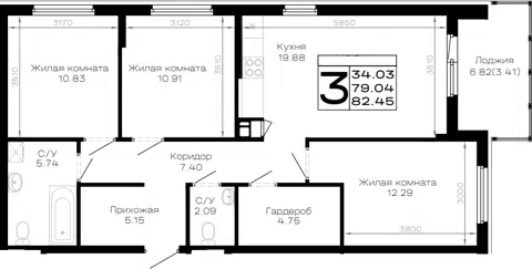Планировка 3-к.кв