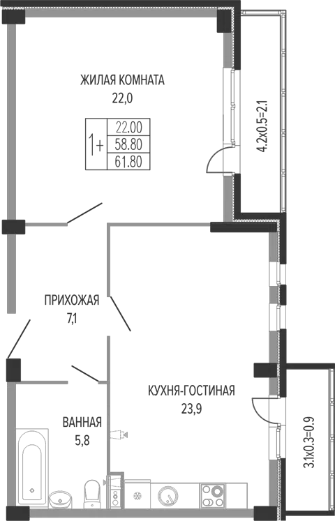 Планировка 2Е-к.кв