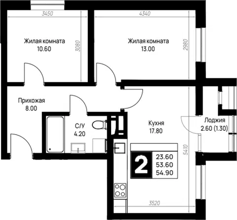 Планировка 2-к.кв