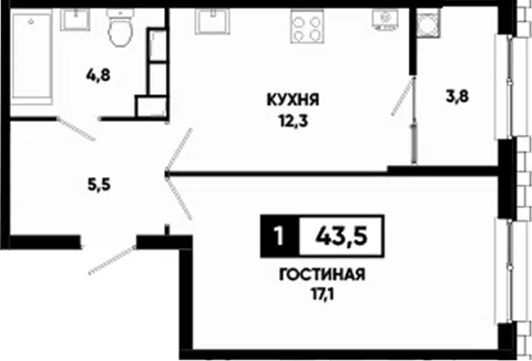 Планировка 1-к.кв