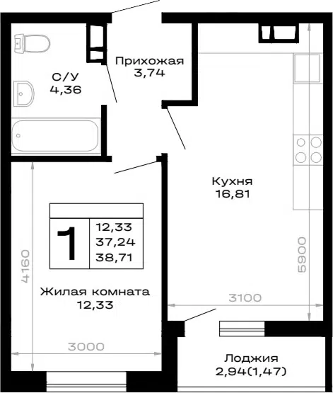Планировка 1-к.кв