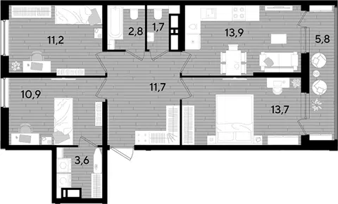 Планировка 3-к.кв