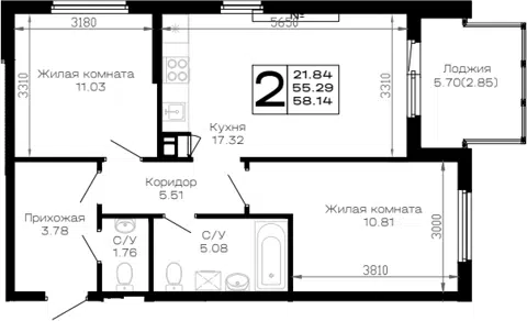 Планировка 2-к.кв