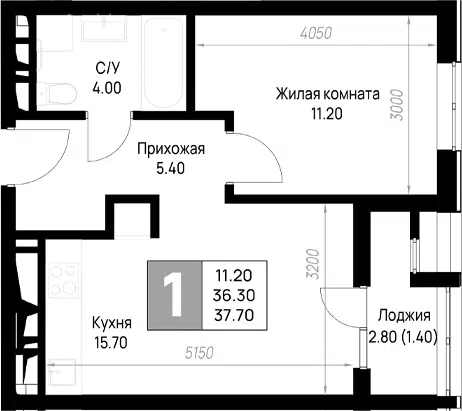 Планировка 1-к.кв