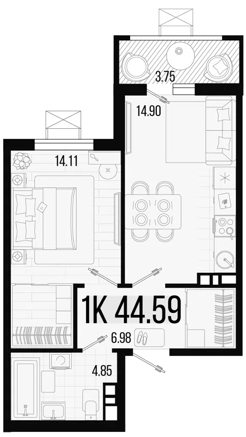 Планировка 1-к.кв