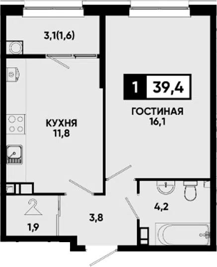 Планировка 1-к.кв