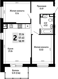 Планировка 2-к.кв