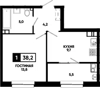Планировка 1-к.кв