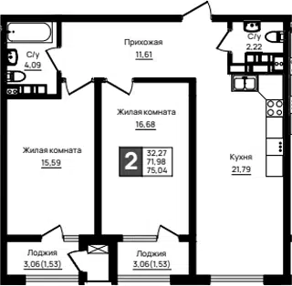 Планировка 2-к.кв