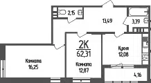 Планировка 2-к.кв