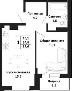 Планировка 2Е-к.кв
