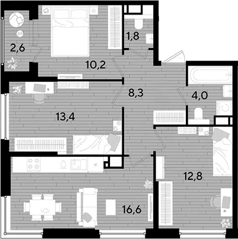 Планировка 3-к.кв
