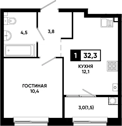 Планировка 1-к.кв