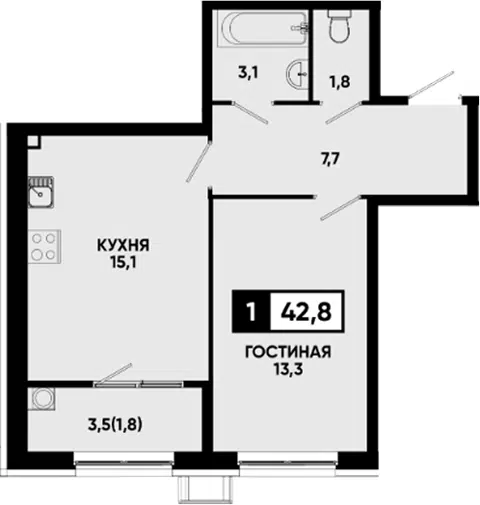 Планировка 1-к.кв