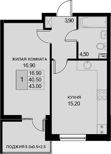 Планировка 1-к.кв