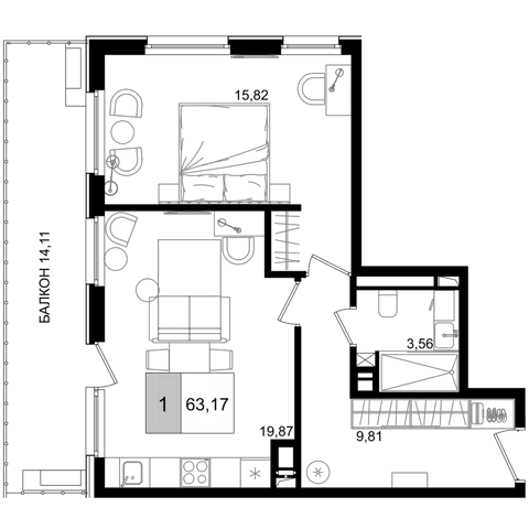 Планировка 2Е-к.кв