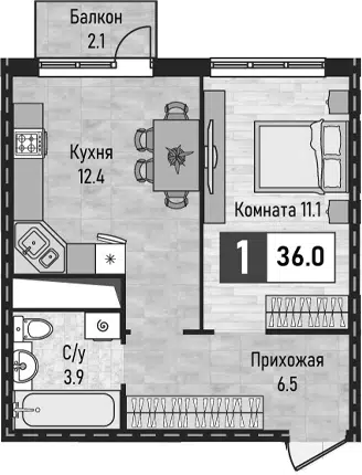 Планировка 1-к.кв