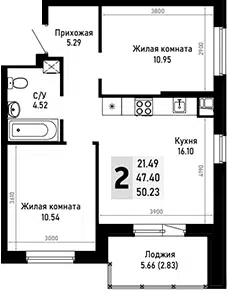 Планировка 2-к.кв