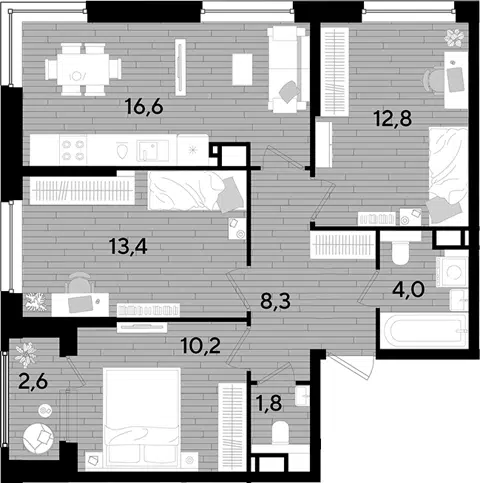 Планировка 3-к.кв
