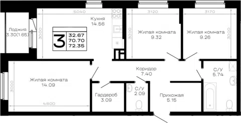 Планировка 3-к.кв