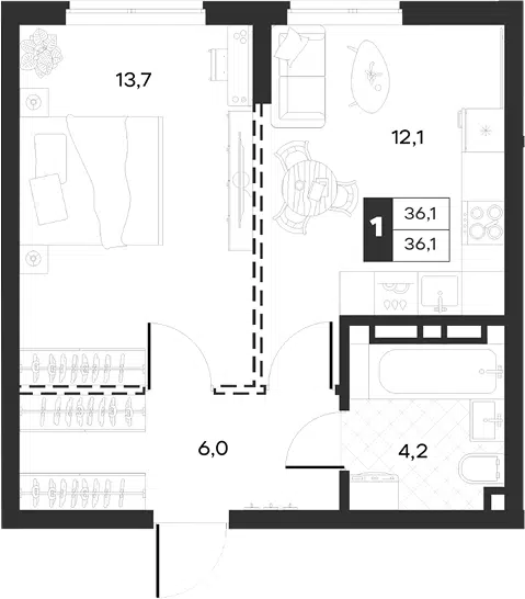 Планировка 1-к.кв