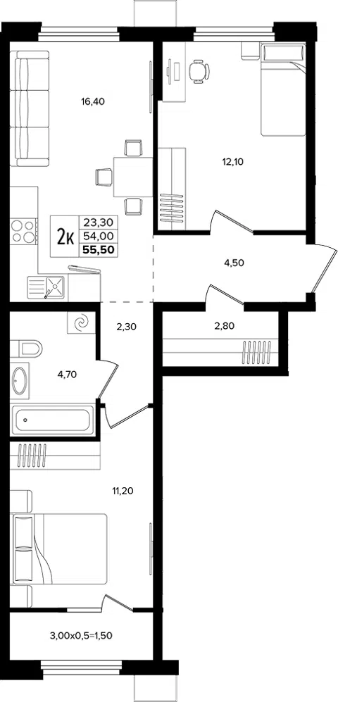 Планировка 3Е-к.кв