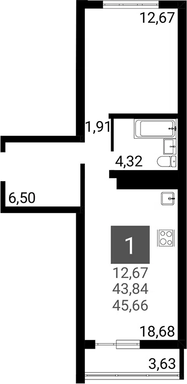 Планировка 1-к.кв