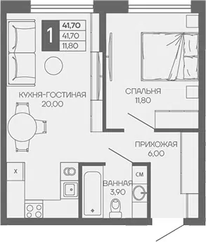 Планировка 1-к.кв
