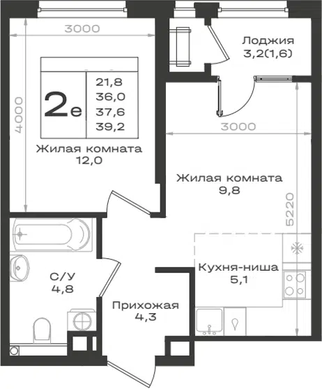 Планировка 2Е-к.кв